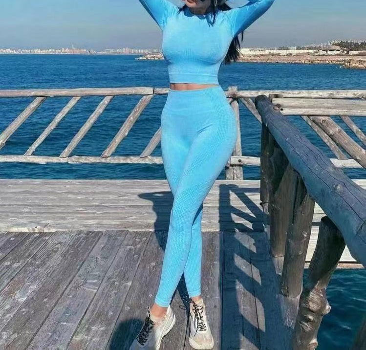 Solid Seamless High Elastic Crop Sports Top and Legging set