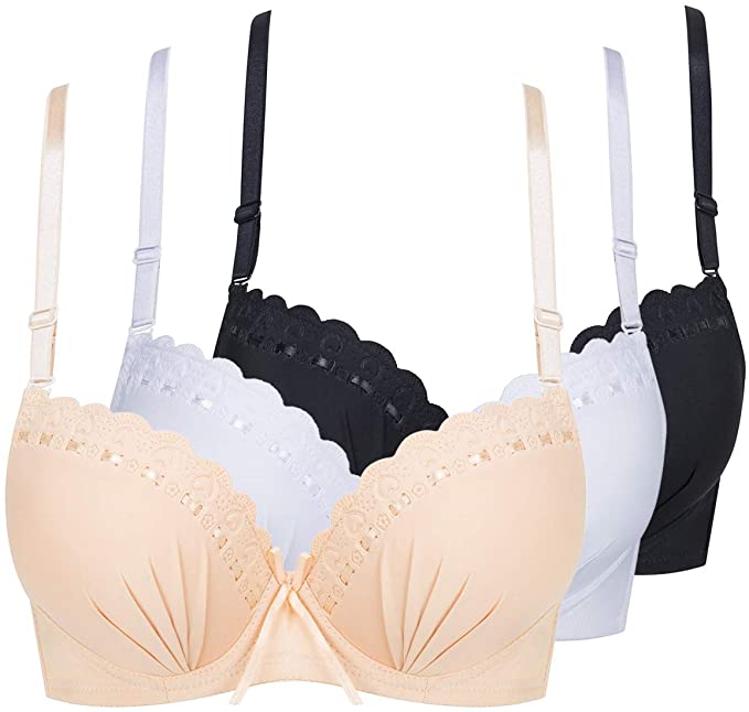 3Pack Underwire Padded Contour Everyday Bras with Small Bowknot