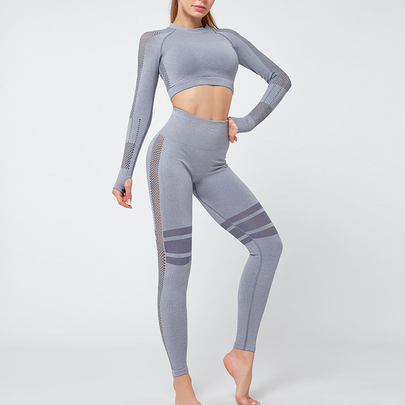 Seamless Striped Thumb Hole Sports Top and Legging Set
