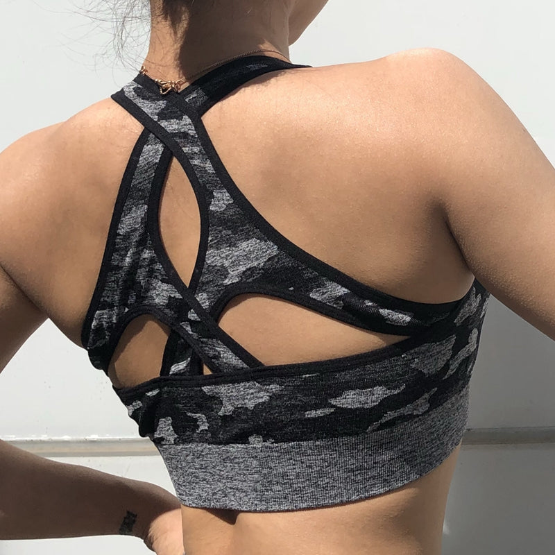 Seamless Cross back and Camouflage Print Yoga Set