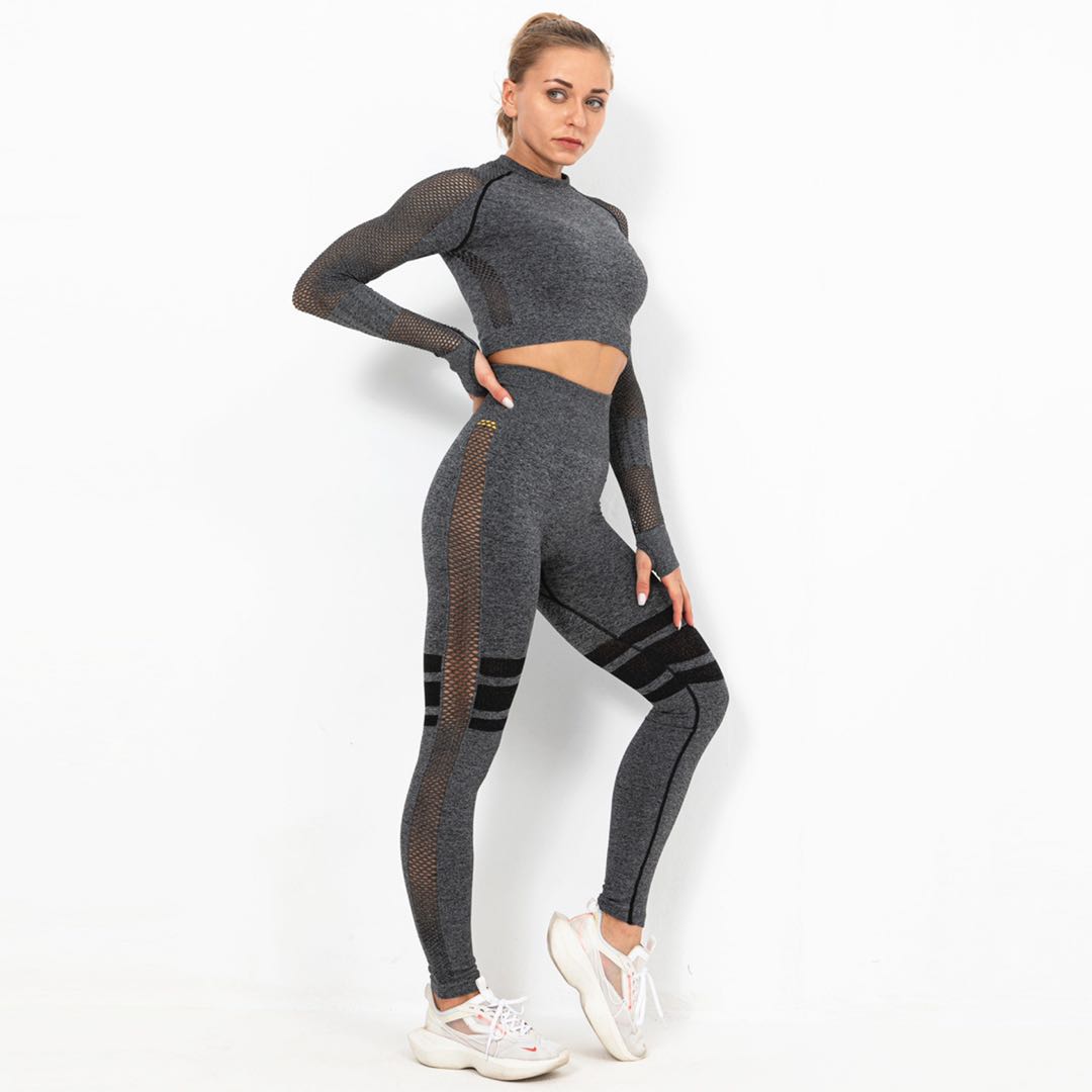 Seamless Striped Thumb Hole Sports Top and Legging Set